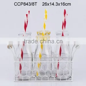 Glass Bottle With Straw With Metal Rack(CCP843/6T) thumbnail-2