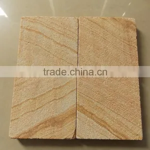 China's Yellow Wood Veins Sandstone, Honed, Natural Split & Mushroom Surface thumbnail-1