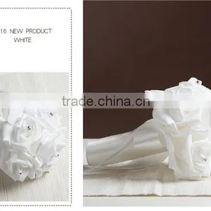 Crystal Pearls Posy Bridal Brooch Wedding Bouquet Silk Rose Handmade Flowers thumbnail-1