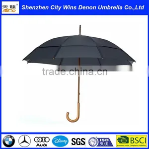 Wholesale Classic Automatic Custom OEM Amazon Hot Sale Air Vents Wooden Stick Umbrella With Wood Hook Handle thumbnail-1