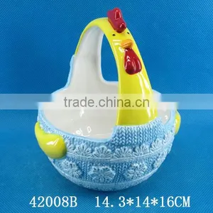 Creative Cock Figurine Ceramic Storage Basket for Kitchen thumbnail-2