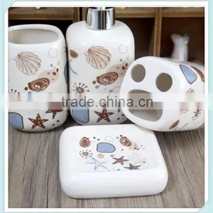 Mediterranean Style Ceramic 4 Pieces of Bathroom Accessories Set With Marine Life Design thumbnail-1