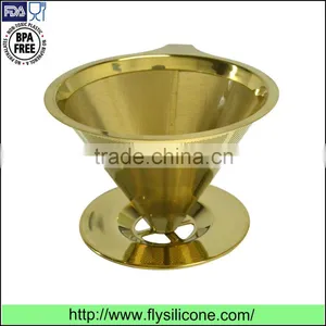 Reusable Eco-friendly Cone Shaped Stainless Steel Coated Gold Coffee Filter/dripper thumbnail-2