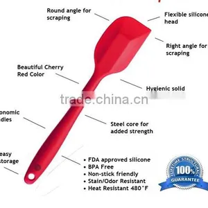 Silicone Spatula Sets of 4 - Hygienic Solid Silicone Design - Cherry Red - 100% Food Grade Silicone - Premium Silicone Utensils thumbnail-1