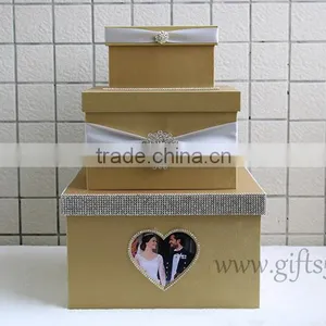 Elegant Gold Wedding Gift Card Box With Rhinestones thumbnail-1