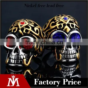 Gothic Engraved Rhinestones Surgical Stainless Steel Skull Ring for Man thumbnail-1