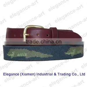 Crocodile Needlepoint Belts Stitched Cow Leather Belt thumbnail-1