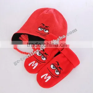 2015 New Product China Manufacturer CUSTOM LOGO OEM Winter Acrylic Baby Cartoon Warm Winter Set Beanie Hat Gloves thumbnail-2