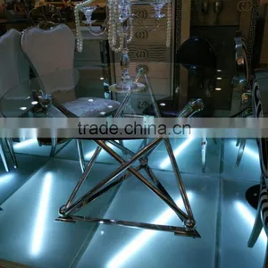 Glass Top Stainless Steel Base Dining Table and Chair AH126 thumbnail-5