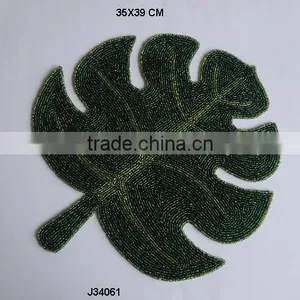 Round Glass Bead Table Mat With Green Leafpattern Other Colours Also Available thumbnail-1