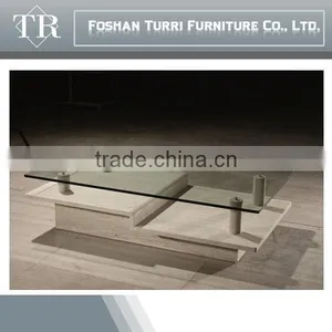 Modern Marble Glass Top Coffee Table thumbnail-1