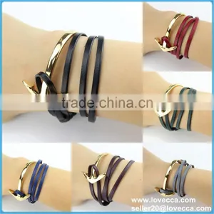 New Trending Adustable Leather Alloy Curved Anchor Wristband Bracelet thumbnail-1