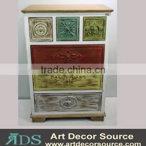Colored Shabby Chic Wood Carved Cabinet thumbnail-1