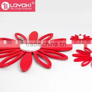 Flower 3D Wall Mounted Clock With Two Flower Set of 3 Home Decor Art MDF Wooden Diy Wall Clock thumbnail-5