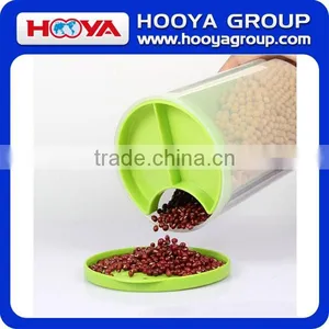 1.5L Round Transparent Plastic Three Portion Cereal Storage Container Dry Food Container Airtight Flip Top Food Saver Containers thumbnail-2