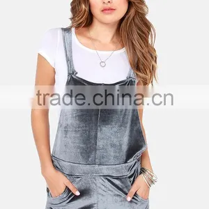 2017 Spring Autumn Sleeveless Sexy Short Ladies Rompers Soft Grey Plain Velvet Jumpsuit For Young Girls China thumbnail-2