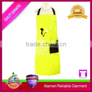 Hot Sale Yellow Printed Sexy Cotton Long Apron With Black Pockets thumbnail-1