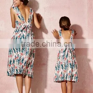 High Quality Summer Flower Printed Mother Daughter Matching Dress thumbnail-1