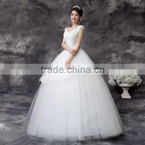 2016 New Women White Wedding Dress Sleeveless Beaded Wholesale OEM thumbnail-1