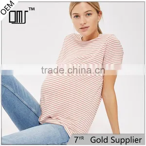 Cute Loose Meternity Technical Pregnant Girl Delivery Pink Stripe Blouse thumbnail-1