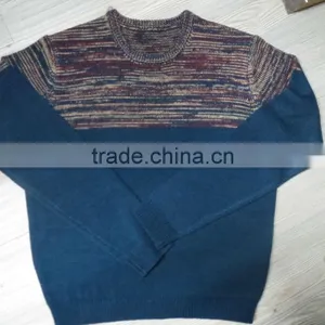 Dark Blue Body Brown Yoke Design Pullover Casual Men Knitted Sweater Men thumbnail-1