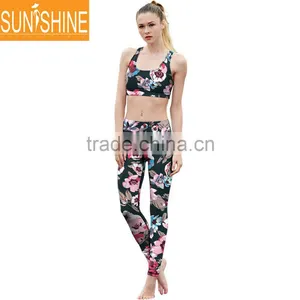 Custom Brand Women Gym Wear Floral Printing Yoga Fitness Wear Suits For Ladies thumbnail-2
