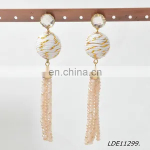 Glass Tassel Beaded Earrings Pom Pom Style Earrings Thread Ball Earrings thumbnail-5