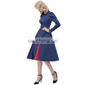 Belle Poque Victorian Style Long Sleeve Shirt Collar Contrast Color Navy Swing Retro Vintage Dress BP000366-3 thumbnail-3