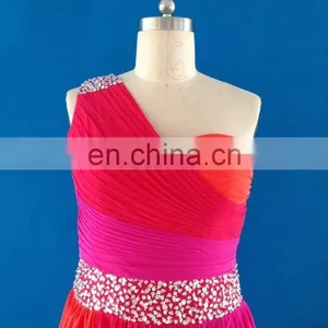 Special Design 2017 Real Picture Elegant Three-color One Shoulder A-line Evening Dress Long Chiffon With Crystal Party Dress thumbnail-2