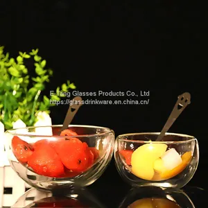 Cheap Handmade Heat Resistant Borosilicate Glass Double Wall Glass Salad Bowls thumbnail-4
