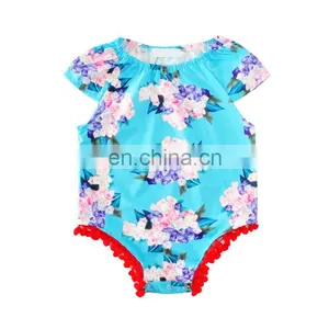 Cute Design Flutter Sleeve Infant Body Suit Flower Printed Newborn Baby Romper thumbnail-2