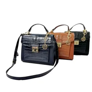 Top Handle Small Black Crocodile Crossbody Square Shoulder Bag Women Handbag With Flap thumbnail-3