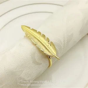 Gold Feather Leaf Napkin Ring Holders for Thanksgiving Easter thumbnail-2