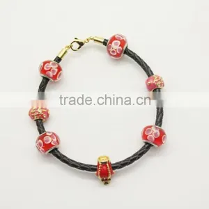 Fashion Handmade European Murano Glass Bead Thin Leather Bracelet thumbnail-5