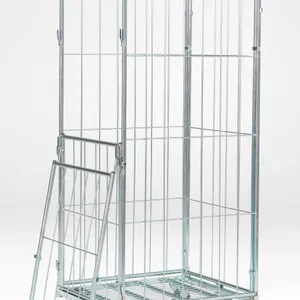 Supermarket Cargo Storage Steel Zinc Wire Mesh Roll Cage Container Pallet Trolley thumbnail-4