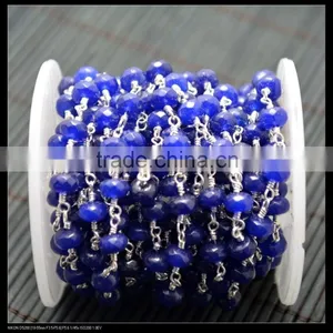 LFD-0015C ~ Wholesale Silver Plated Wire Wrapped Blue Stone Chain Beaded Jewelry Finding thumbnail-1