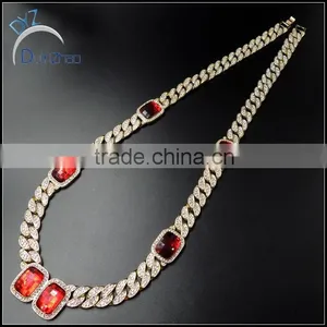 High Quality 24k Gold Cuban Ruby Chains Hip Hop Necklace thumbnail-3