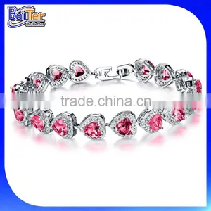 Top Quality 925 Sterling Silver Pave Diamond Heart Tennis Bracelet thumbnail-5