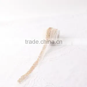 Pink Color Glass and Pear Mesh Chain With Iron-on Glue For Wedding Dress Decoration thumbnail-2