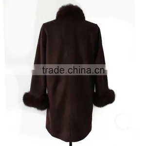 European Style Ladies Cashmere With Fox Fur Trim Coat thumbnail-3