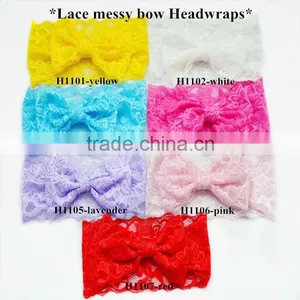 Hot-selling Girly Lace Messy Bow Headwraps,babygirl Big Bow Headband thumbnail-1