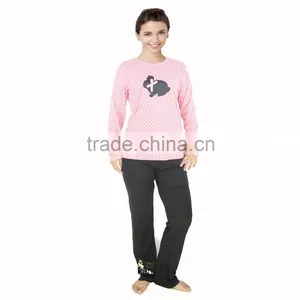 Kevince Women Interlock Pyjamas Flock Print Knitting 1000pcs up OEM Factory Directly thumbnail-1