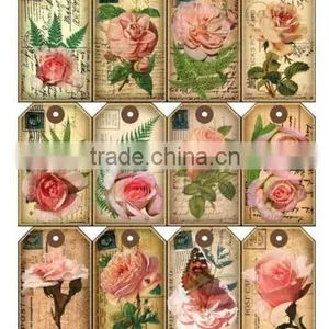 POSTCARD ROSE - FLOWER VINTAGE SCRAPBOOK LABELS PAPER CRAFT TAGS 2''*2.5 thumbnail-1
