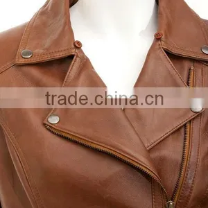 Women Leather Jackets & Cognac Color and Fur on Collar thumbnail-2