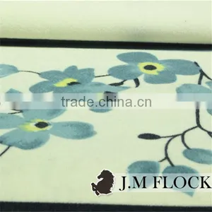 Blue Flower Pattern Print Flock Knitting Fabric /flocking Fabric Waterproof/flocked Printed Velvet Fabric thumbnail-5