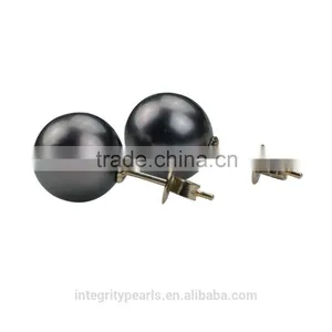 9.5-10mm AAA Natural Black Real 18K Gold Natural Tahiti Pearl Earring thumbnail-2