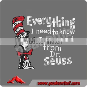Hot Sale Everything I Need To Know I Learned From Dr.Seuss Cat Hotfix Rhinestone Trimming thumbnail-1