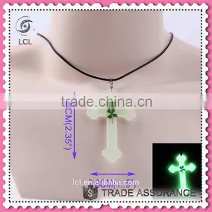 Cross Pendant Clover Religious Necklace, Hot Sale Glow in the Dark Necklace thumbnail-2