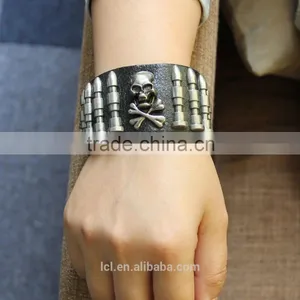 New Trend Fashion Imitation Jewelry Halloween Decoration Punk Skull Bracelet Bullet Leather Bracelet for Man Hip Pop thumbnail-1