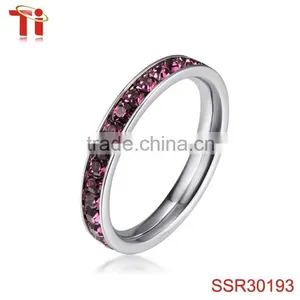 Eternity Wedding 4MM Band Ring 316L Stainless Steel Pink Cubic Zirconia Stone Rings thumbnail-3